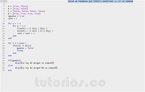 Arrays MatLab Demostrar La Ley De Morgan Tutorias Co