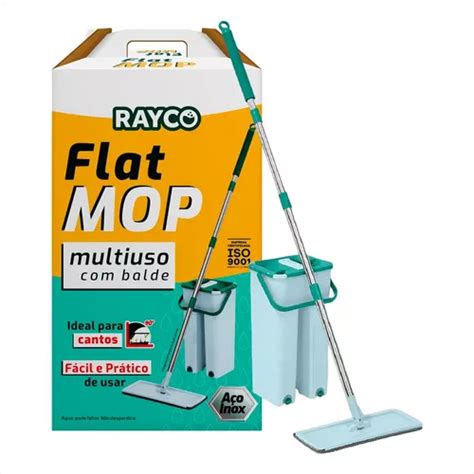 Mop Flat Balde Litros Refis Cabo Extens Vel Inox Cor Azul