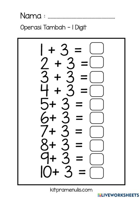 Latihan Prasekolah Matematik Worksheet Live Worksheets Nbkomputer