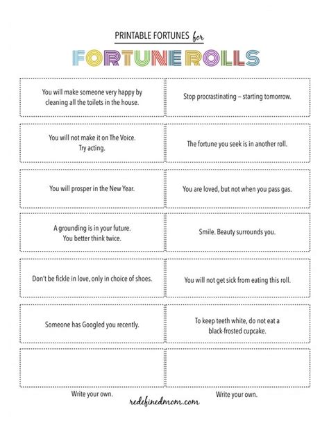 Printable Fortunes For Fortune Rolls