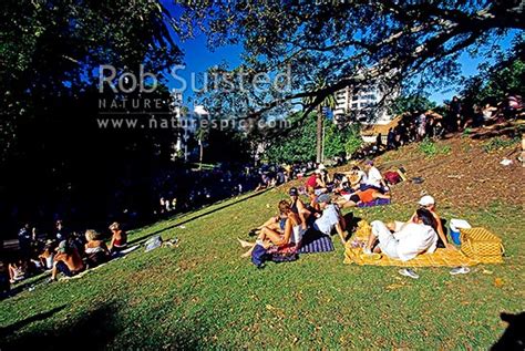 Aucklanders Enjoying A Free Summer Concert In A Park And People With