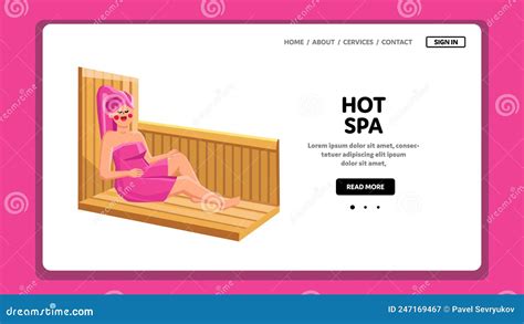 Hot Spa Enjoying Happiness Woman In Sauna Vector Stock Illustration Illustration Of Laying