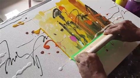 Demonstration Of Abstract Painting In Acrylics Just Using Rubber