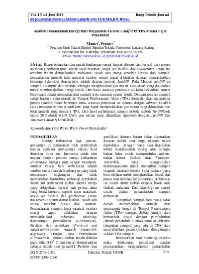 Analisis Pemanfaatan Energi Dari Pengolahan Metode Landfiil Di Tpa