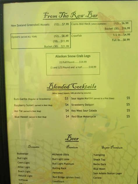 Menu at Magnolia's Oyster Bar, Leesburg