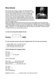 Feelin Good Nina Simone ESL Worksheet By Skamillet