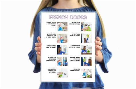 French Door Step By Step Visual Aid Cleaning Chore Guides Cheat Sheet