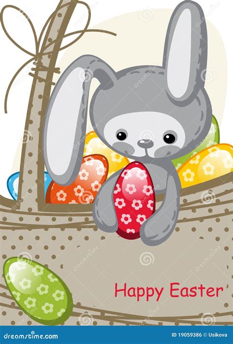 Easter Bunny Sitting In A Basket Stock Vector Illustration Of Floral