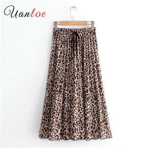 2019 Summer Vintage High Waist Lace Up Skirt Leopard Print Skirts