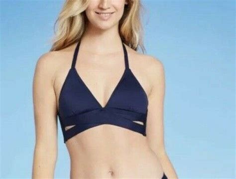 Kona Sol Womens Faux Wrap Halter Bikini Top Navy Blue Size Small NEW EBay