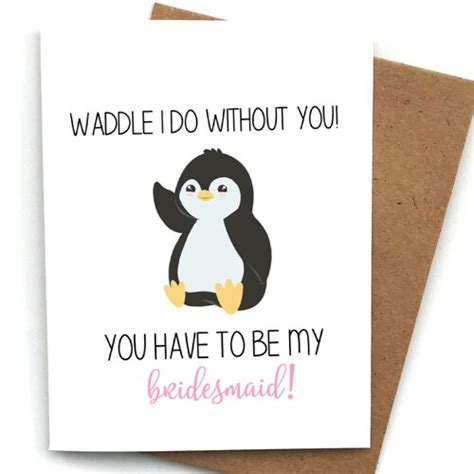 Proposal Card Penguin Waddle Pun Funny Bridesmaid Maid Of Etsy