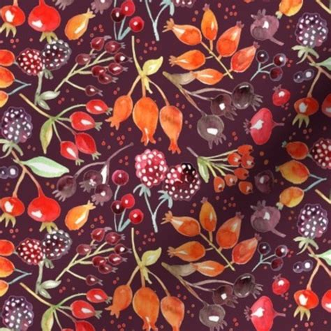 Colorful Fabrics Digitally Printed By Spoonflower Autumn Berries Dark Thanksgiving Art