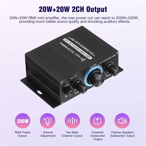 400W 12V 2 Channel Powerful Stereo Audio Power Amplifier HiFi Bass