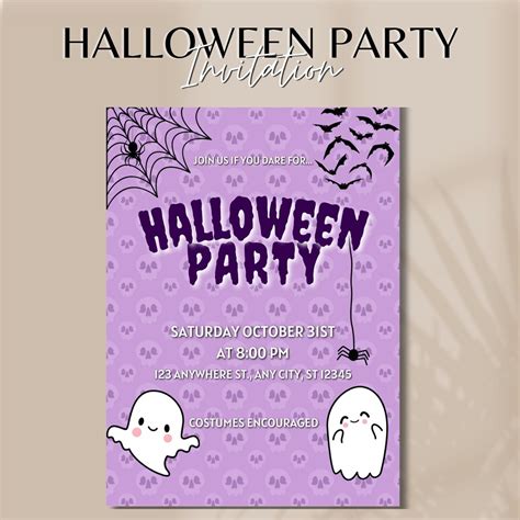 Editable Halloween Party Invitation Template Cute Ghost Party Etsy