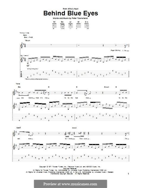 Behind Blue Eyes Limp Bizkit By P Townshend Sheet Music On Musicaneo