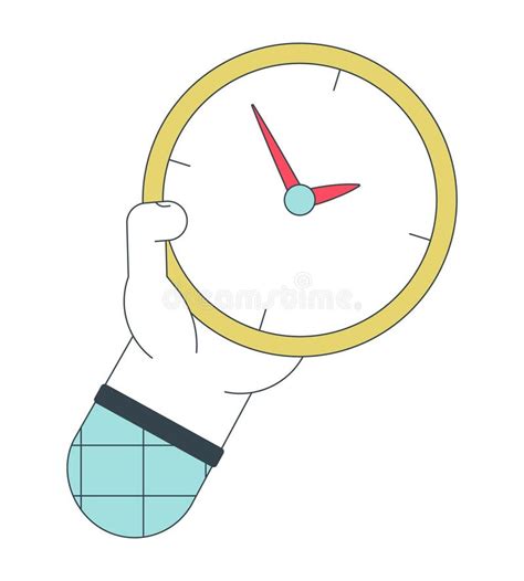 Holding Clock For Checking Time Flat Line Concept Vector Spot