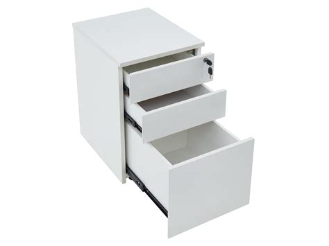 Caisson De Bureau Mobile Professionnel 3 Tiroirs Avec Serrure Blanc