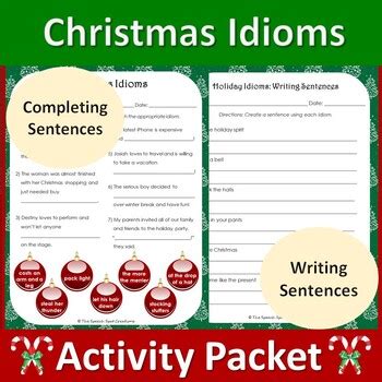 Christmas Idioms Figurative Language Activity Worksheets Tpt