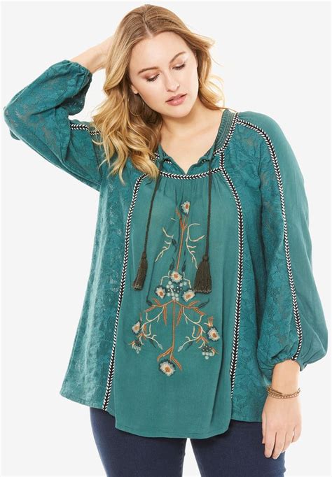 Roamans Boho Tunic Plus Size Tops Tops Plus Size Outfits