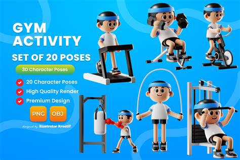 Gym Activity Character 3d Illustration Pack 20 Gym And Fitness 3d