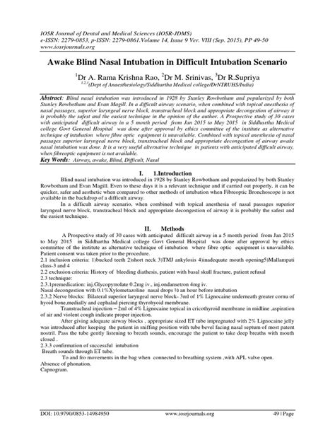 Awake Blind Nasal Intubation in Difficult Intubation Scenario | Larynx ...