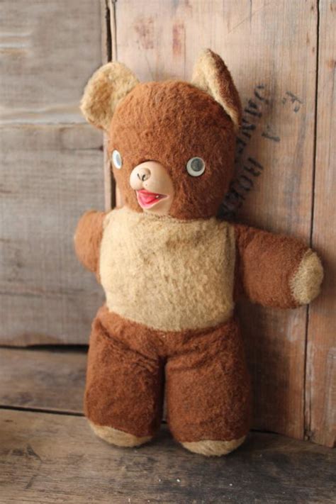 Worn Old Teddy Bear With Googly Eyes Rubber Nose Mid Century Vintage