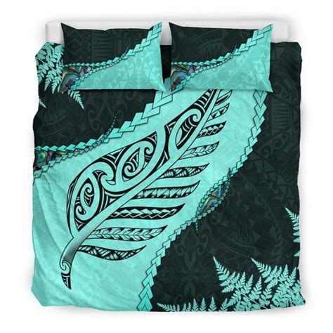 Aio Pride Piece Duvet Cover Set Paua Shell Maori Silver Fern Turqu