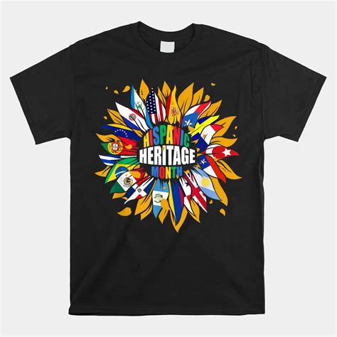 Hispanic Heritage Month Sunflower Latino Countries Flags Shirt