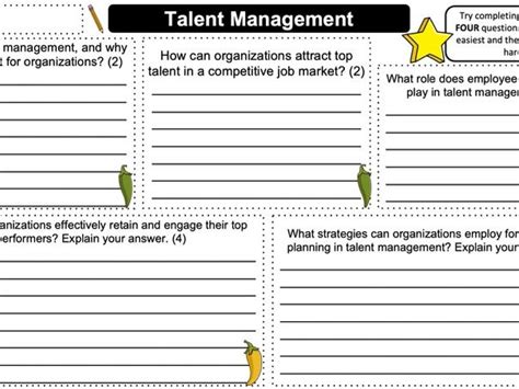 Talent Management Worksheet And Answer Sheet Teaching Resources
