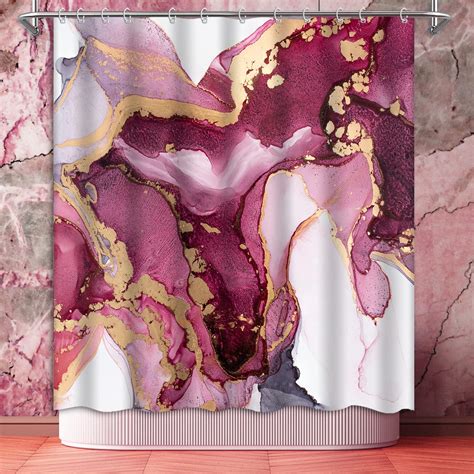 Burgundy And Gold Marble Shower Curtain Abstract Purple Pink Modern