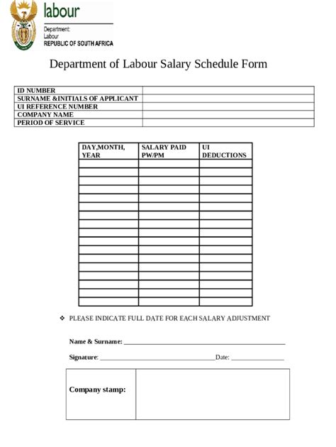 Department Of Labour Salary Schedule Pdf4pro Doc Template Pdffiller