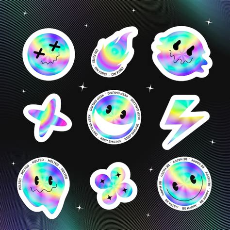 Premium Vector Realistic Holographic Stickers Collection