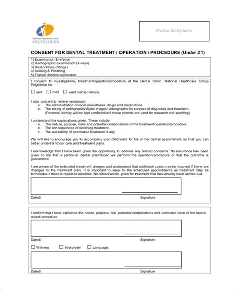 Free 11 Sample Dental Consent Forms In Pdf Word