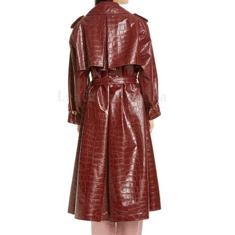 Alligator Embossed Leather Trench Coat For Women Leatherexotica