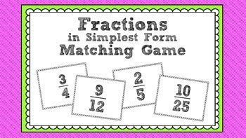 Simplifying Fractions Matching Game by Dazzling Math and Science