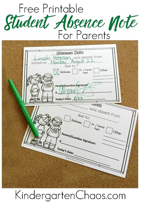 Free Printable Absence Note For Students And Parents