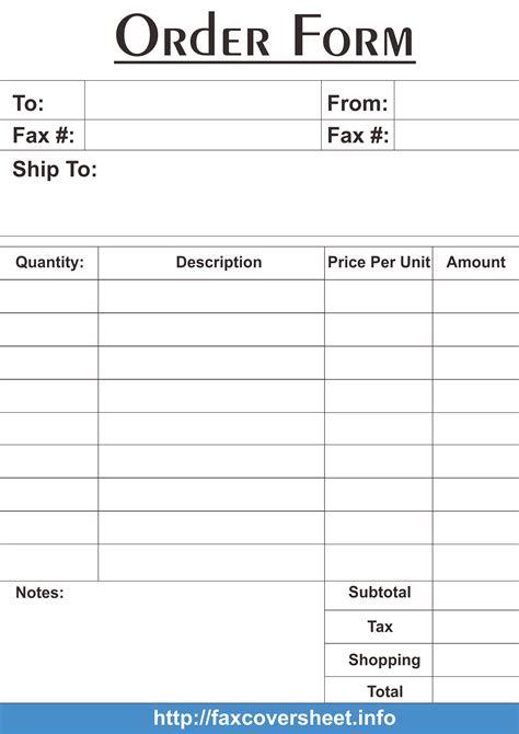 Printable Order Sheet