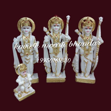 White Painted Ram Darbar Marble Statue With Hanuman Ji For Worship At