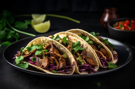 Premium Photo Vegan BBQ Pulled Mushroom Tacos With Avocado Cabbage