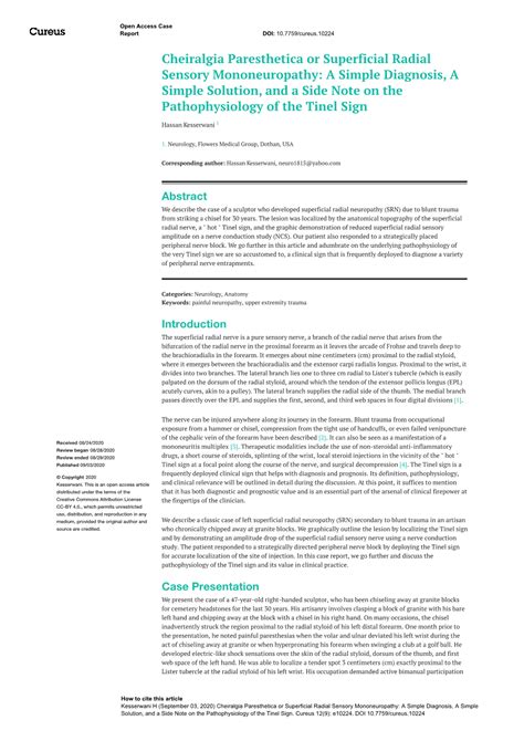 Cheiralgia Paresthetica Or Superficial Radial Sensory Mononeuropathy: a Simple Diagnosis, a ...