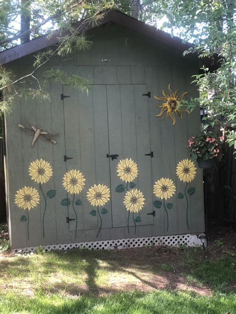 Backyard Shed In 2024 Painted Shed Garden Decor Projects Garden Mural