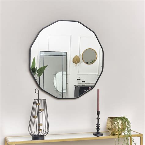 Large Round Black Scalloped Wall Mirror Cm X Cm