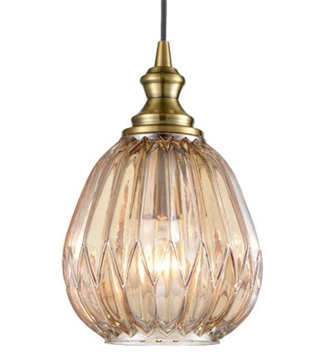 Classic Bronze Finish 3 Light Pendant 18cm Ribbed Amber Glass Shades