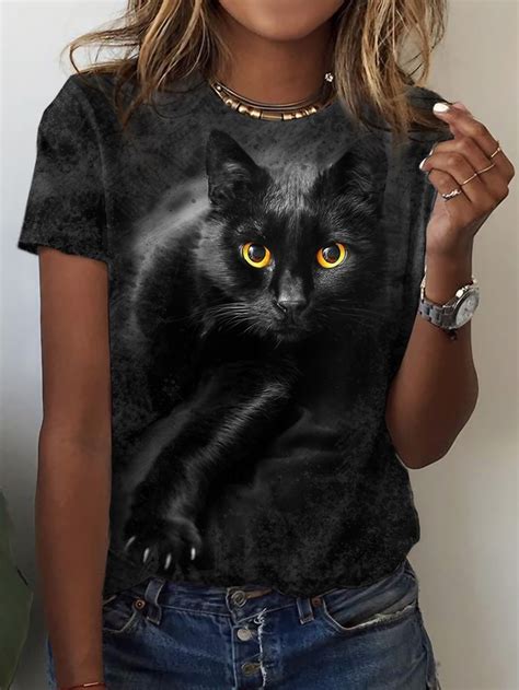 Damen T Shirt Design 3D Druck Katze Graphic 3D Design Kurzarm