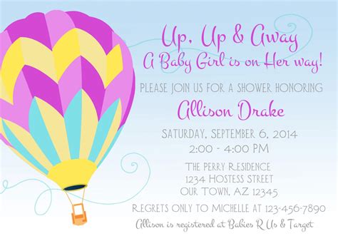 Baby Shower Invitation Hot Air Balloon Invitation Girl Etsy