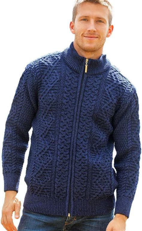 Irish Aran Knitwear Mens Full Zip Aran Sweater 6031 100 Wool At Amazon Mens Clothing Store