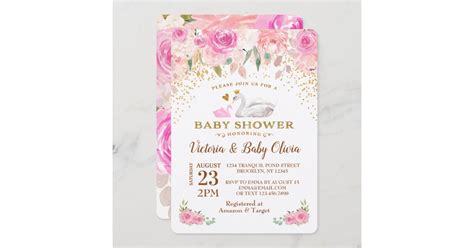 Swan Baby Shower Invitation Girl Swan Princess Zazzle