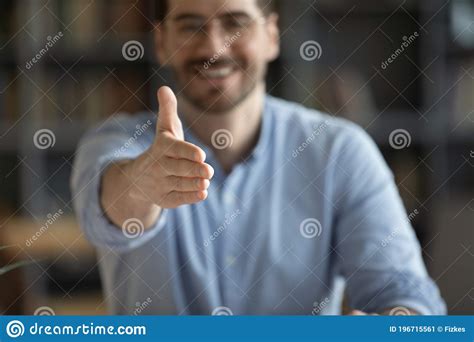 Close Up Of Man Stretch Hand Get Acquainted At Meeting Stock Image