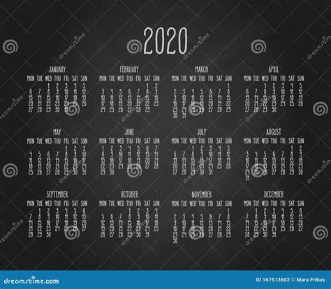 Year Monthly Black Chalkboard Calendar Stock Vector Illustration