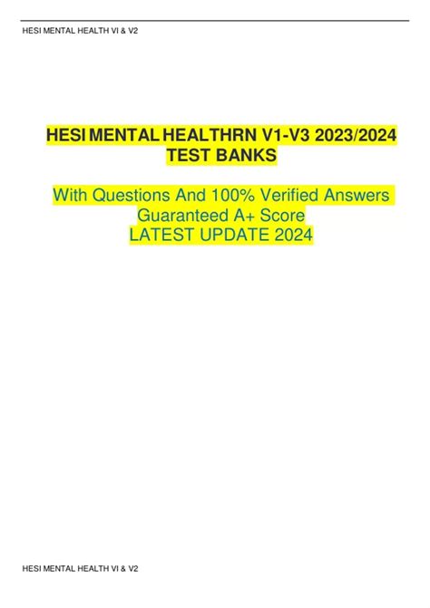 Hesi Mental Health Rn V1 V3 20232024 Test Banks With Questions And 100 Verified Answers